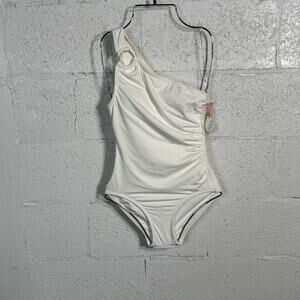 Michael Kors One-Shoulder Underwire One-Piece Swimsuit  white 4 MSRP $102